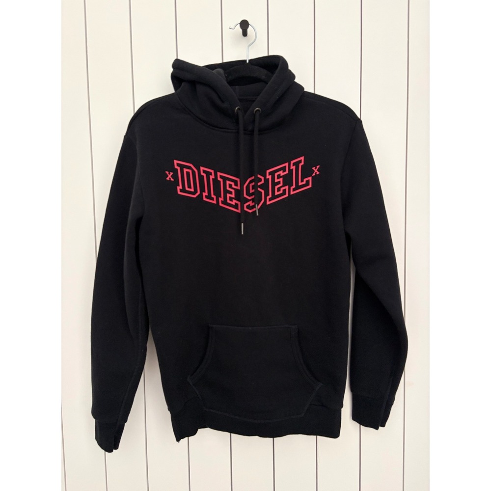 Streetwear Gorpcore Hoodie Red Logo Fleece Pullover Diesel Men Black